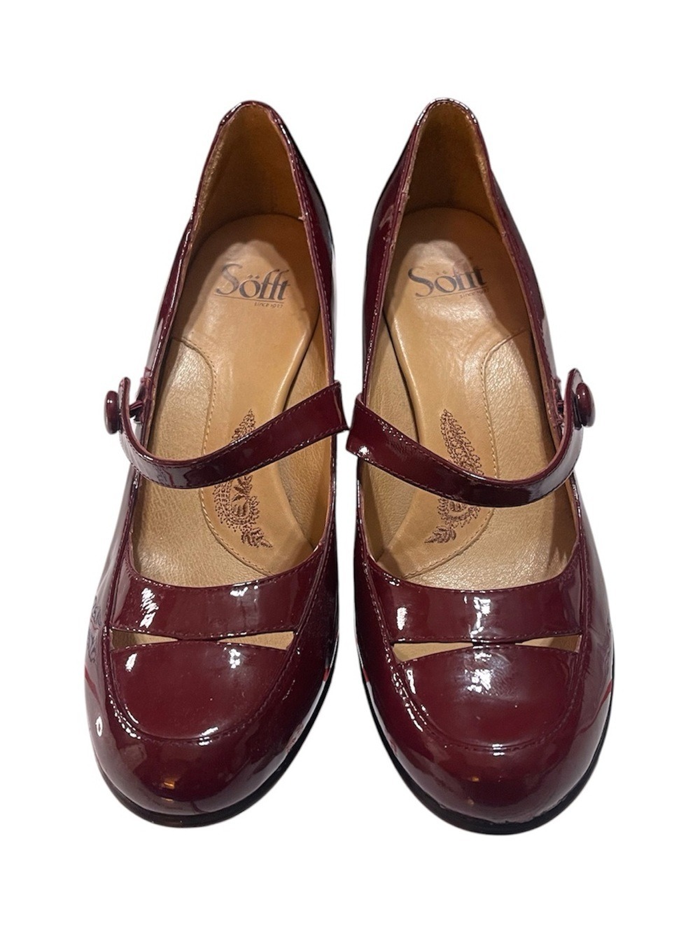 Sofft Fiorenza Mary Jane Size 9.5 M Chianti Patent Leather Pump Heels Burgundy - Picture 2 of 7